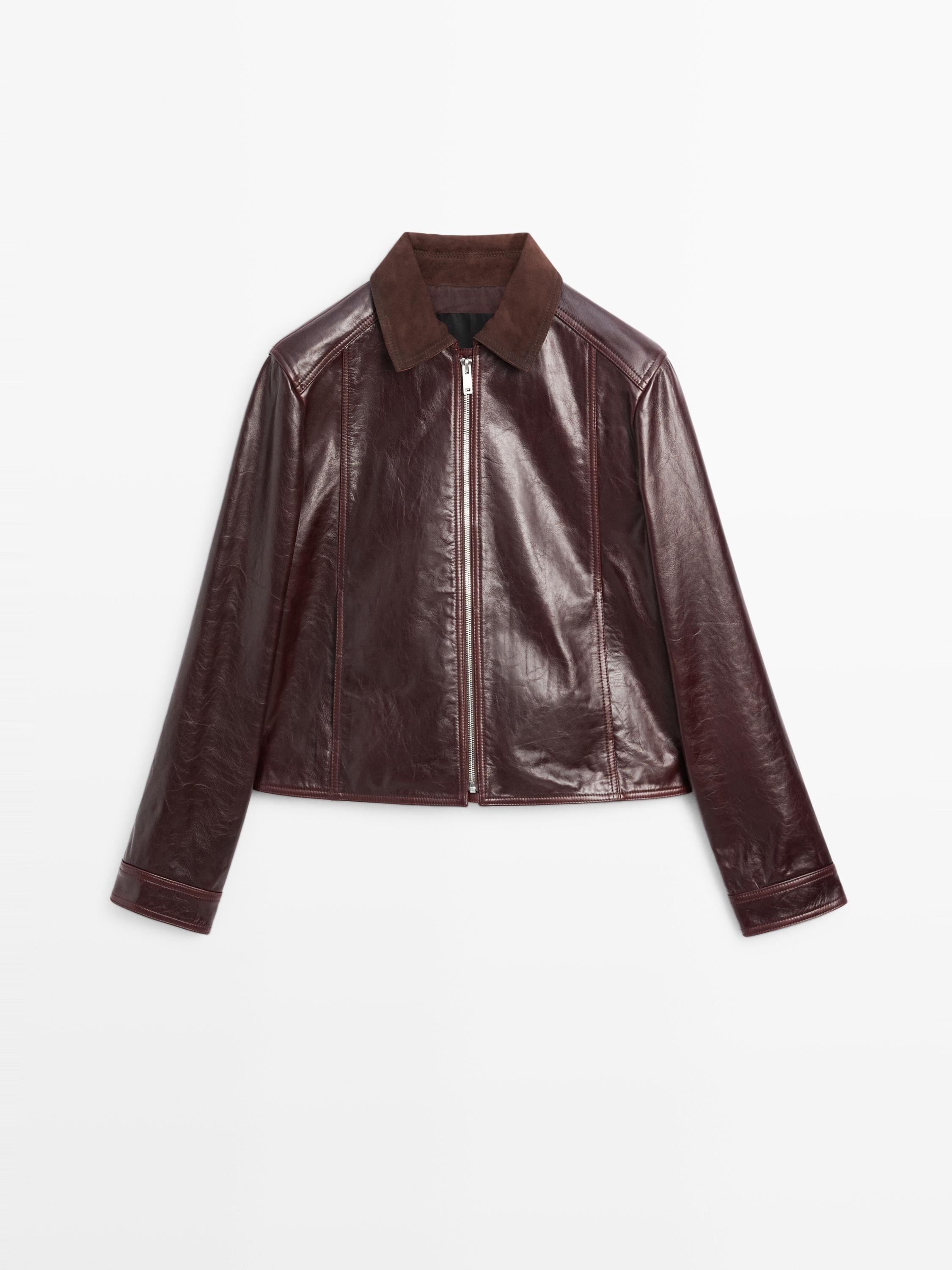 Nappa leather jacket with contrast suede collar | Zara US