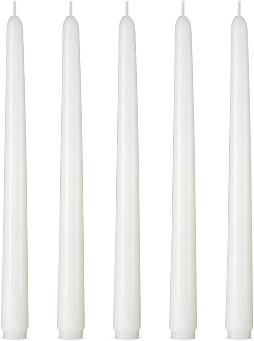 Amazon.com: Set of 5 White Taper Candles, Dripless Unscented 10 Inch Tall Skinny Wax Candlesticks... | Amazon (US)