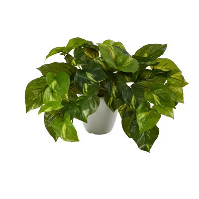 Nearly Natural 9-in Pothos Artificial Plant in White Planter (Real Touch) | Target