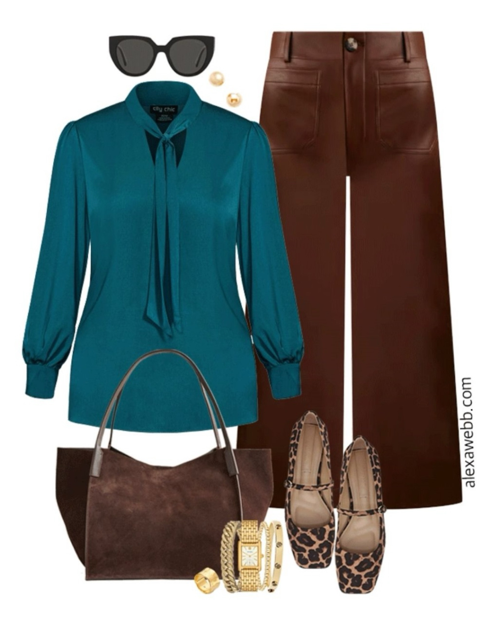 Plus size fall business casual work capsule wardrobe with a teal blouse, cropped faux leather pants and leopard Mary Jane flats. Alexa Webb 

#LTKStyleTip #LTKWorkwear #LTKPlusSize
