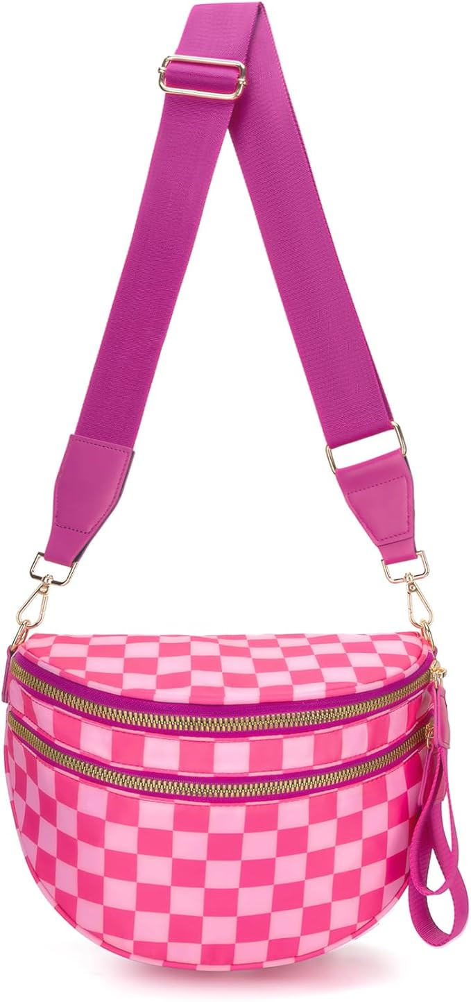 WOOMADA Checkered Crossbody Bag Bum Bag for Women, Fanny Pack Checkered Purse, Belt Bag with Shou... | Amazon (US)