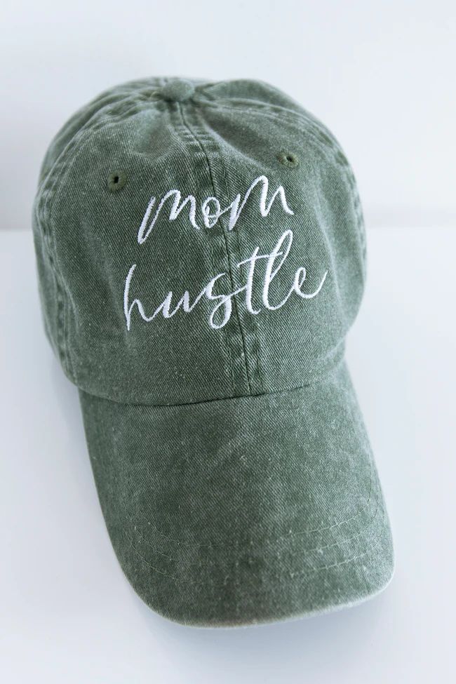 Mom Hustle Embroidered Baseball Cap Olive | The Pink Lily Boutique