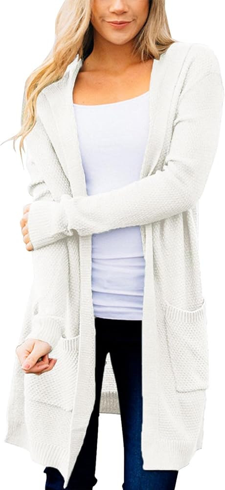 MEROKEETY Women's 2024 Long Sleeve Open Front Hoodie Knit Sweater Cardigan Outwear | Amazon (US)