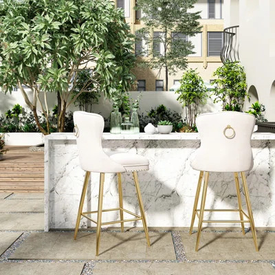 Gray Velvet Bar Stools With Metal Legs And Button , Nailheads Trim, High - Density Foam Filler, Adjustable Height, Multi Scenario Usage For Cafe Pub O | Wayfair North America