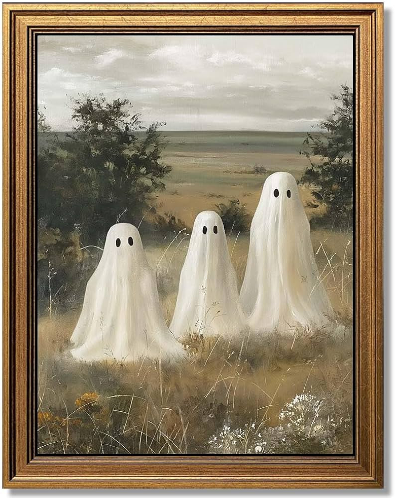 Gold Framed Vintage Landscape Wall Art, Cute Ghost Wall Decor, Aesthetic Halloween Canvas Print W... | Amazon (US)