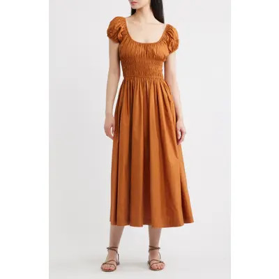DÔEN Quinley Organic Cotton Midi Dress in Deep Ruby at Nordstrom, Size Medium | Nordstrom