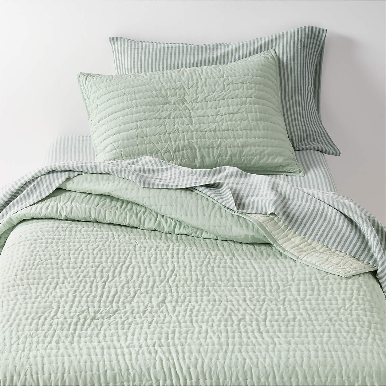 Cozy Cloud Muted Teal Washed Organic Cotton Kids Twin Quilt + Reviews | Crate & Kids | Crate & Barrel