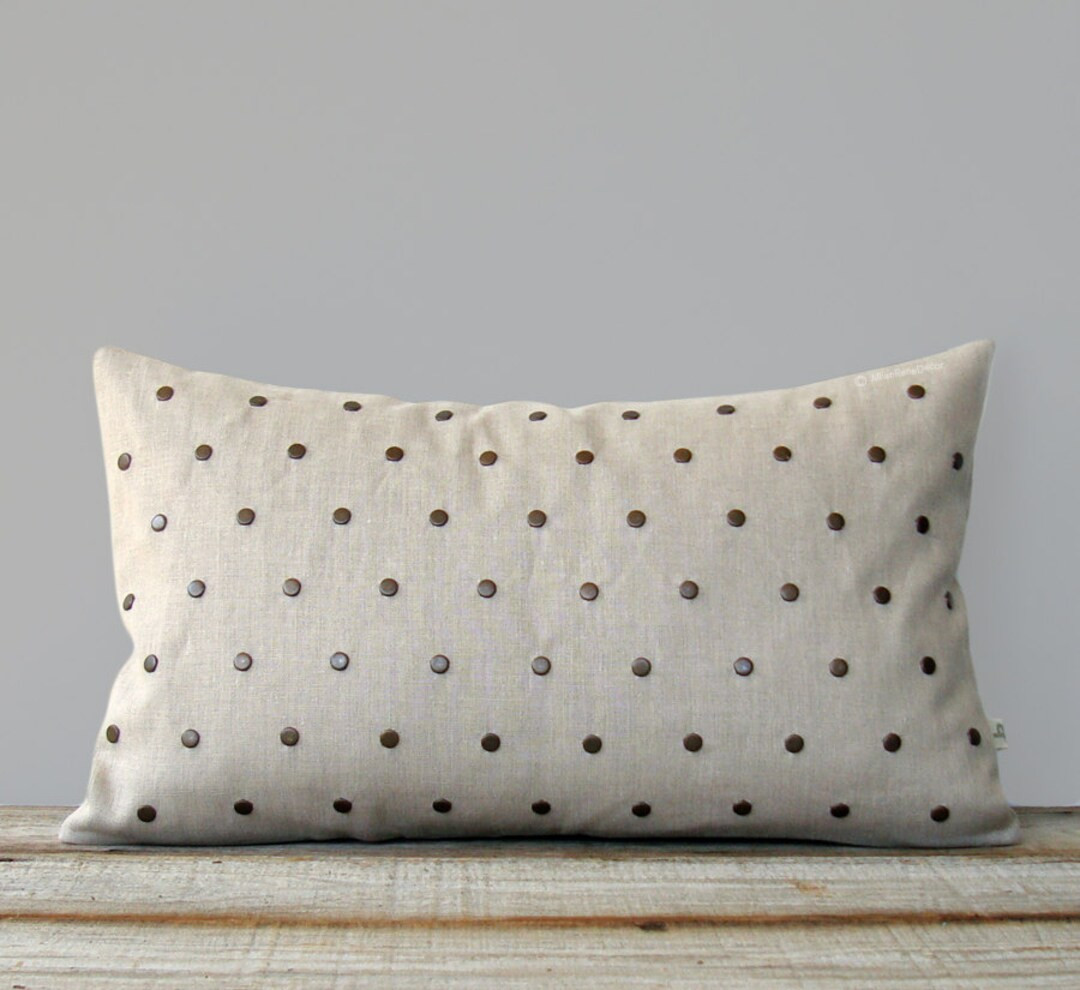 Studded Pillow Cover in Natural Linen 12x20 | Polka Dot Pattern | by JillianReneDecor | Geometric... | Etsy (US)