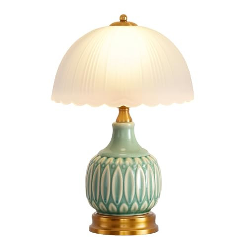 xiaojuande Vintage Lamp for Living Room,16" Modern Ceramic Table Lamps for Bedroom,Retro Bedside Nightstand Traditional Lamps, Classic Chinoiserie Green Lamp for Home Decor (Flower) | Amazon (US)