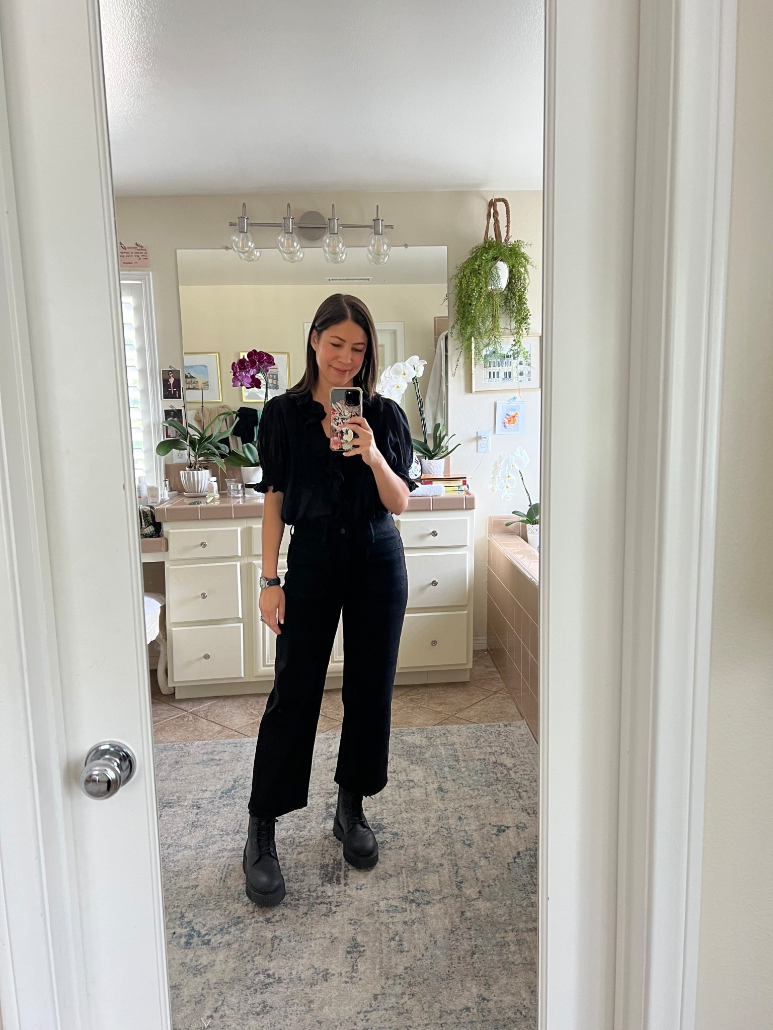 I'm wearing the Bella stretch wide-leg jeans from Quince such a flattering silhouette, especially when cropped at the ankle (I chose the 26 inch seam as opposed to the 28 inch). I love pairing cropped jeans with boots, and these work beautifully with my Thursday Boot Co. Quest boots in matte black. They're rugged yet refined and balance out the femininity of the Dôen Henri blouse perfectly.

This look is a wonderful blend of softness and structure: a romantic blouse, clean lines, and sturdy, walkable boots. It’s an ideal transitional outfit for fall, and best of all, each piece is versatile enough to mix and match within the ten-item wardrobe.
How do you style cropped pants in the cooler months?

Let me know in the comments 🤍
#OutfitOfTheDay #10ItemWardrobe #QuinceStyle #DoenStyle #ThursdayBoots  #FallFashion #tenitemwardrobe

#LTKOver40 #LTKSeasonal #LTKStyleTip