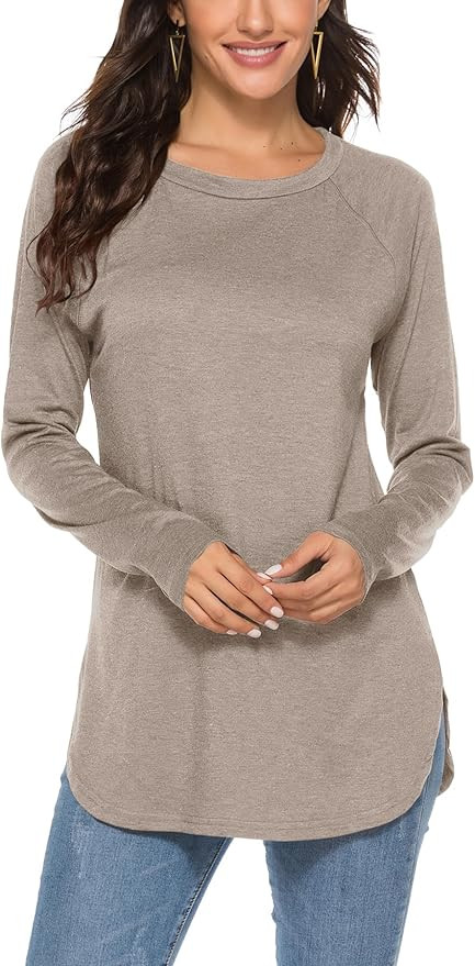 Newchoice Women's Casual Batwing Long Sleeve T Shirt Round Neck Basic Loose Tunic Tops | Amazon (US)