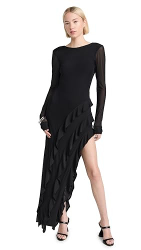AFRM Women's Jacie Ruffle Open Back Maxi Dress, Noir, Black, XXS | Amazon (US)