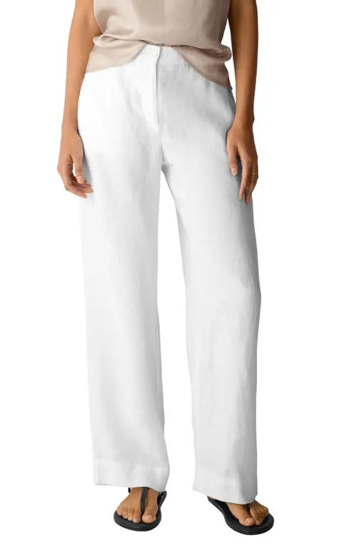 Eileen Fisher Straight Leg Linen Pants in White at Nordstrom, Size Xx-Small | Nordstrom