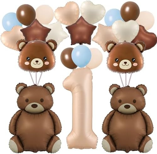 32Pcs Bear Balloons, 40in Caramel Number 1 Balloon Large Brown Bear Balloons Baby Shower Decorati... | Amazon (CA)