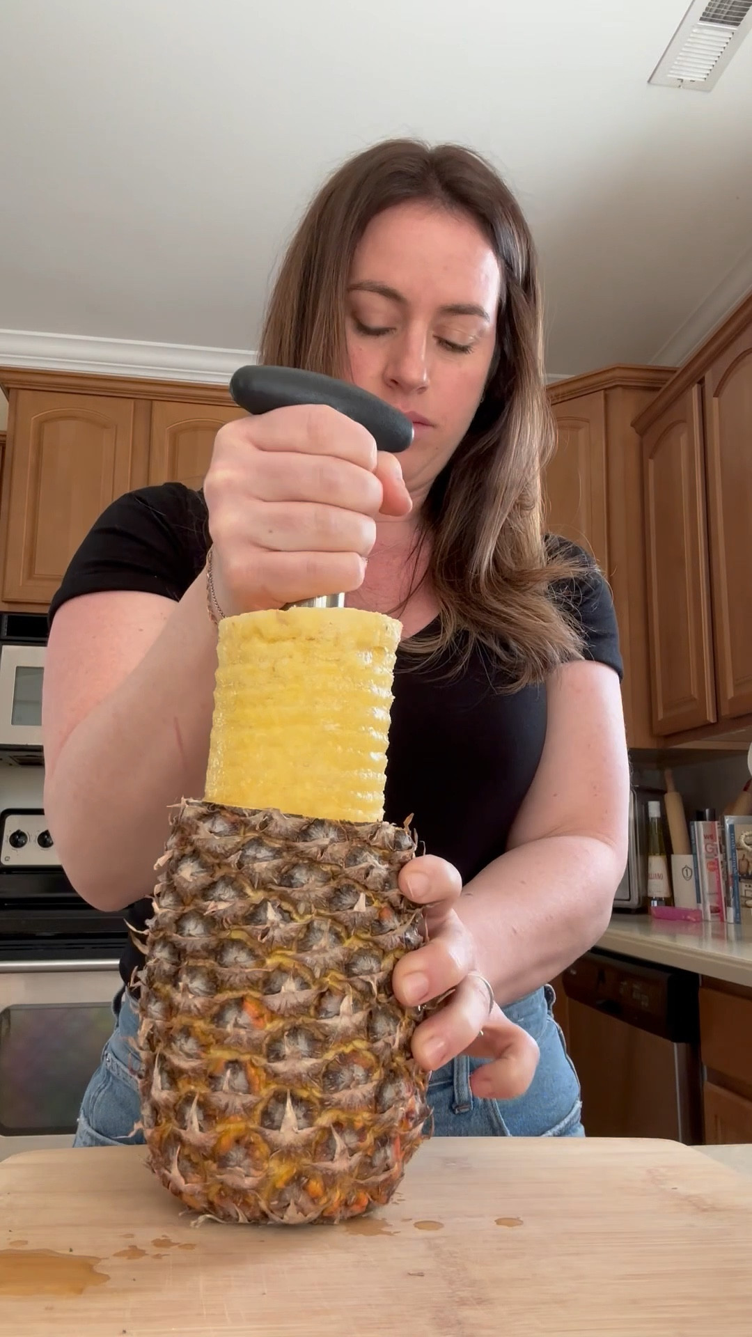 If you don’t have this little do dad to cut your pineapple, I'm telling you it is a must. It makes cutting the pineapple so dang easy. There is no wasted fruit, none of the spikey edges, and none of the tough core. 


#LTKHome