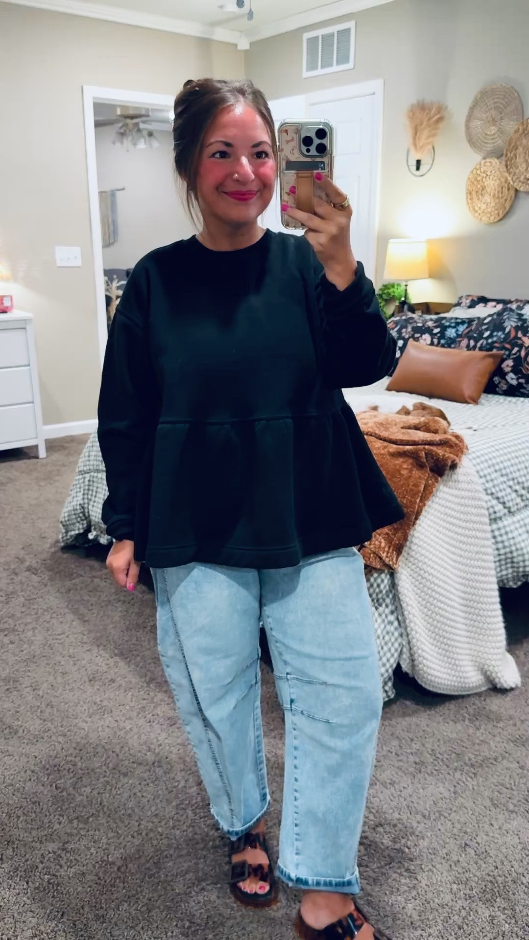 This peplum top is such a cute everyday find! 🖤 I love the flattering shape and flowy fit—perfect with jeans for a simple fall outfit! ✨


sandals: fit true to size // wearing a 5
jeans: fit true to size (SUPER stretchy) // wearing a large
peplum crew: fits oversized // wearing a medium 

 #LTKootd #LTKMidsize #LTKWorkwear