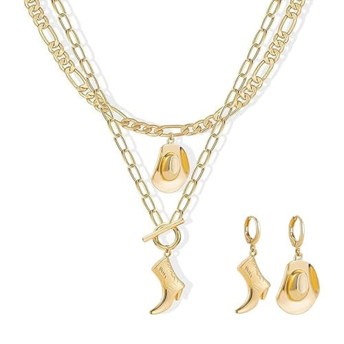 Western Jewelry Set for Women Trendy Cowboy Boot Necklace Asymmetric Cowgirl Boot Hat Earrings Country Concert Jewelry Accessories | Amazon (US)
