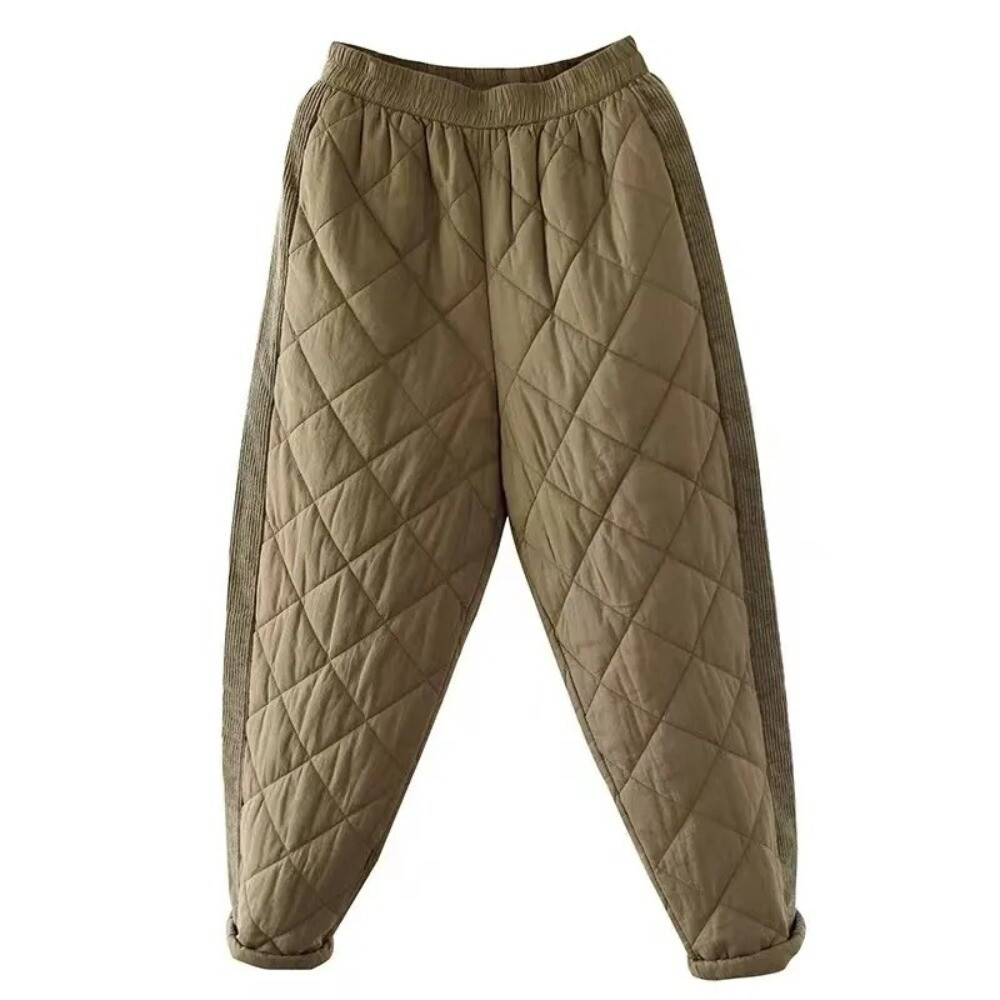 Women Quilted Padded Trousers High Waist Pants Retro Splicing Winter Thermal | eBay US
