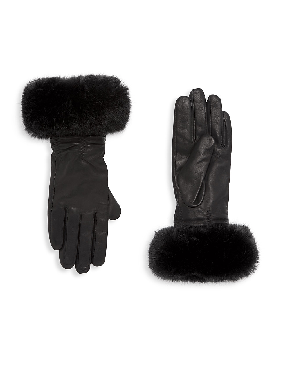 Sofia Cashmere Faux-Fur-Trim Cashmere-Lined Ruched Leather Gloves | Saks Fifth Avenue