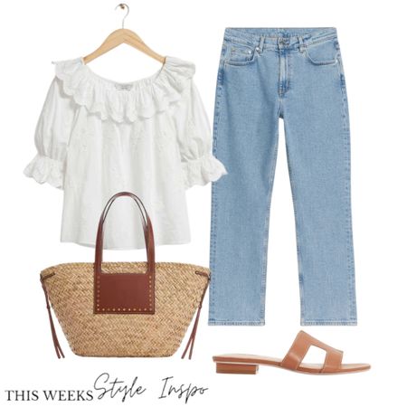 Roll on the warmer weather 

White pretty blouse, jeans, basket & sandals 