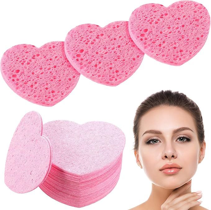 50 Pieces Heart Shape Sponges Compressed Natural Sponge Scrub Sponge for Cleansing Exfoliating an... | Amazon (US)