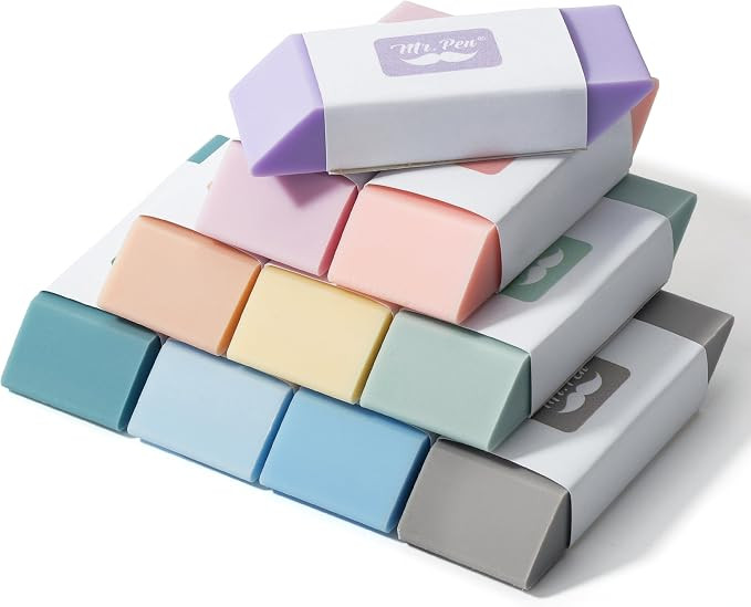 Mr. Pen- Pencil Erasers, 10 Pack, Morandi Colors | Soft Rubber Pencil Erasers for School, Office,... | Amazon (US)