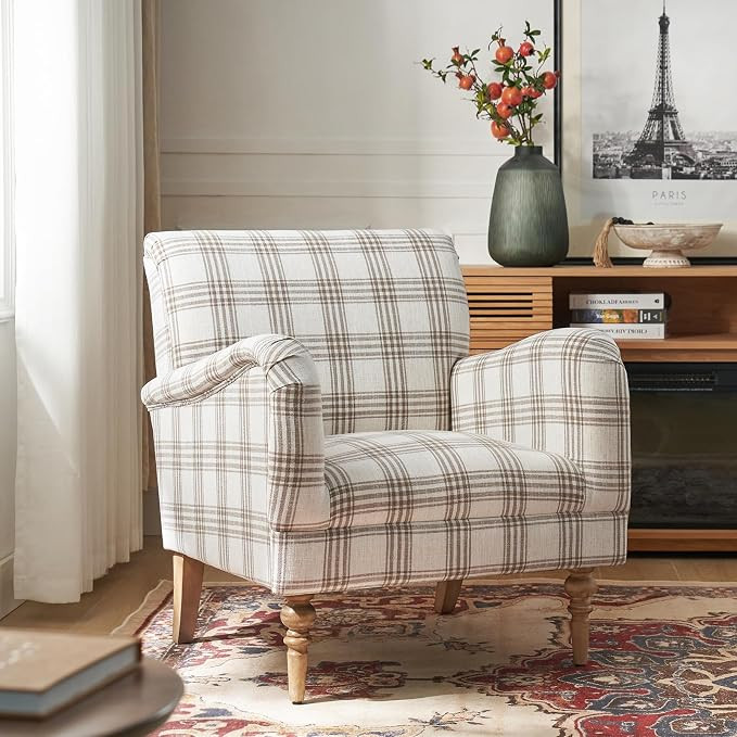 HULALA HOME Modern Accent Chair with Arms and Wooden Legs, Comfy Upholstered Armchair for Living ... | Amazon (US)