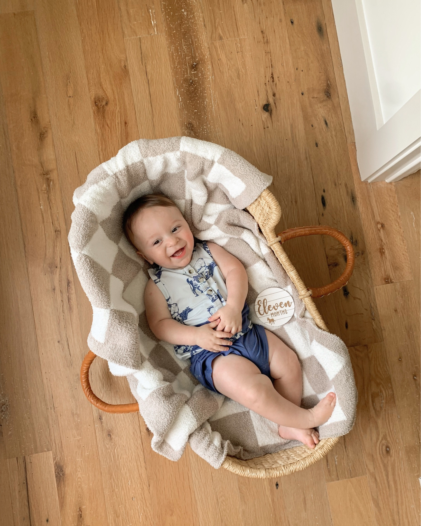 11 months old!! 🥹💙 I can’t believe I’m about to be planning George’s first birthday. He is the happiest baby, always smiling, and loves his sisters. He is a busy boy now and wants to crawl any chance he gets. He loves to pull up on everything too, and is about to start cruising! He’s the master at napping on-the-go, and still loves his mama’s milk. He likes eating puffs, carrots, and cheese. He’s also my first baby to eat meat, & daddy is proud that he seems to like it so far. 😆 He has 8 total teeth, 4 top & 4 bottom, and the cutest little curls on the back of his head. He loves to splash in the dog’s water bowl, and his favorite toys are fisher price little people. George, you are so loved!! 💙

#LTKFamily #LTKBaby #LTKKids