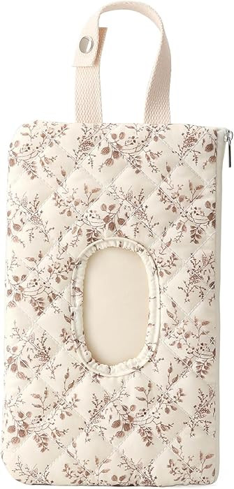 ETOYA Canvas Floral Quilted Wipe Dispenser Portable Wet Wipe Pouch for Mom(Beige) (style1) | Amazon (US)