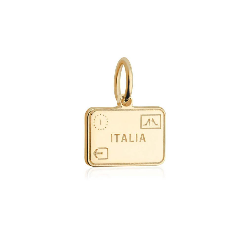 Italy Passport Stamp Charm Mini | 14K Solid Gold Travel Charm | Jet Set Candy (US)