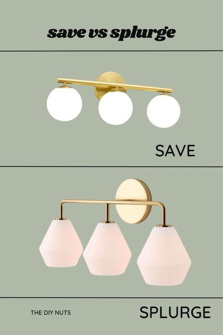 Bathroom vanity gold light fixtures with white shades or milk shades. Amazon find vs. West Elm. We love the quality of the West Elm light, but the Amazon light is super budget-friendly. Bathroom Vanity lights | gold lighting | white shades #homedecor #bathroom

#LTKhome