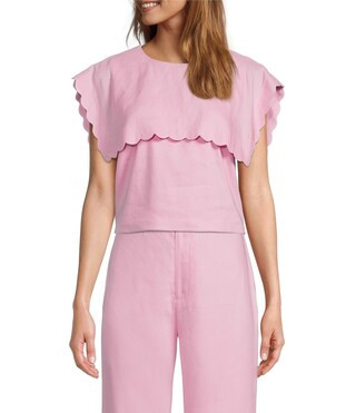 Antonio Melanix Jennifer Sumko Amanda Short Sleeve Coordinating Stretch Linen Capelet Blouse | Dillard's