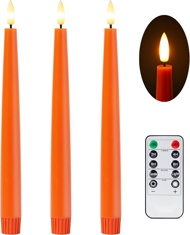 Orange Flameless Taper Candles with Remote and Timer, 9.65 Inch Real Wax LED Candlesticks, Fall T... | Amazon (US)