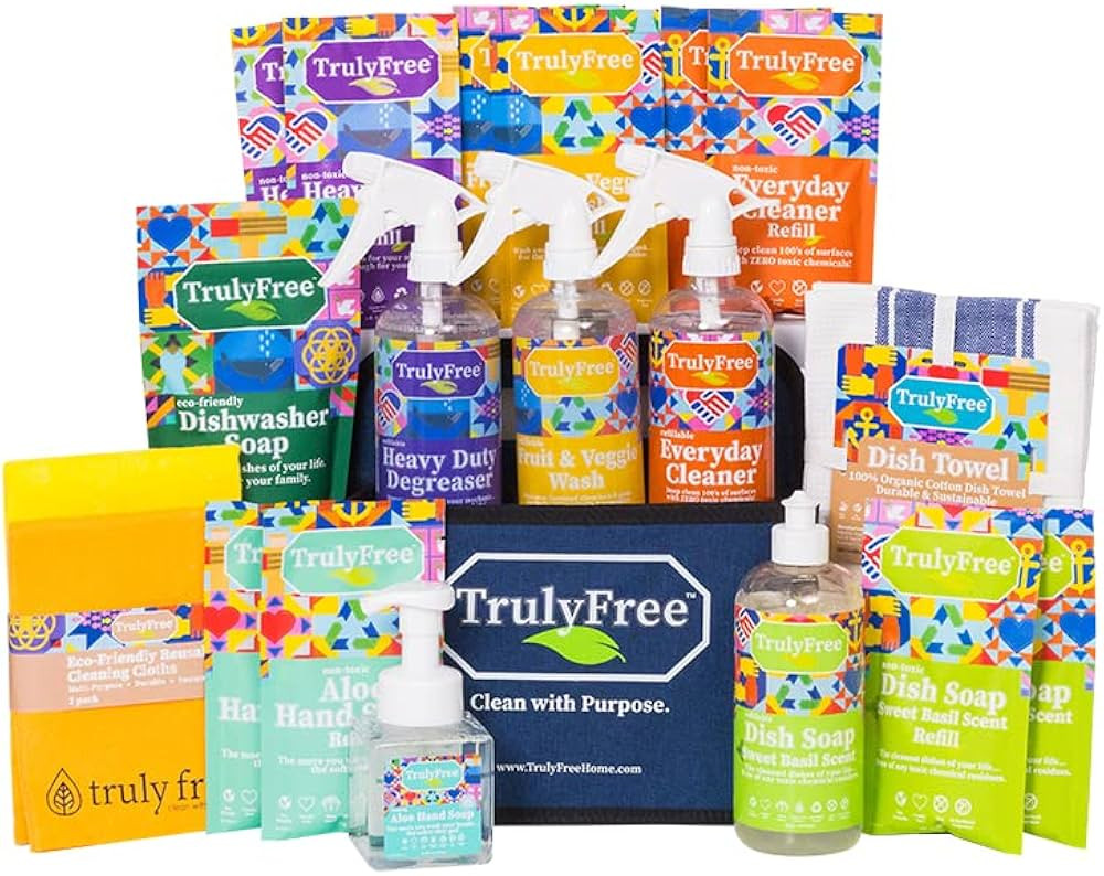 Truly Free All-In-One Kitchen Cleaning Supplies Bundle, 9-Item Natural and Organic Cleaning Suppl... | Amazon (US)