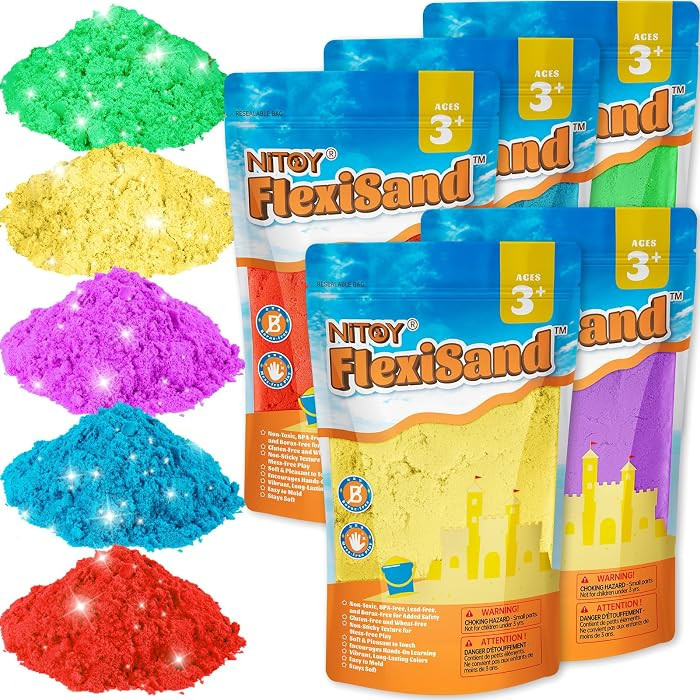 NiToy FlexiSand Value Pack 11lbs of 5 Colored Moldable Self-Sticking Toy Sand,Never Dries Out - F... | Amazon (US)