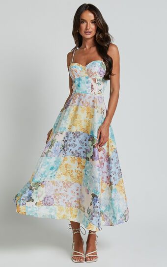 Robertson Midi Dress - Strappy Sweetheart Bustier Flare Dress in Vintage Floral | Showpo (ANZ)