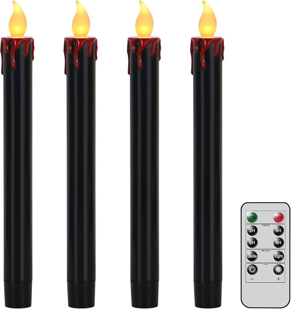 Wondise Halloween Flameless Taper Candles with Remote & Timer, Black Blood Dripping Battery Opera... | Amazon (US)