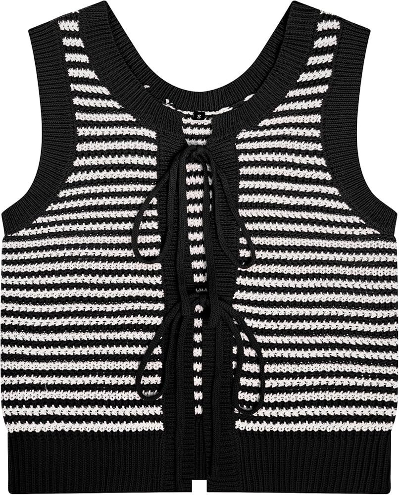 Tanou Sweater Vest for Women Casual Sleeveless Crew Neck Tie Crochet Color Block Vest Summer Knit... | Amazon (US)