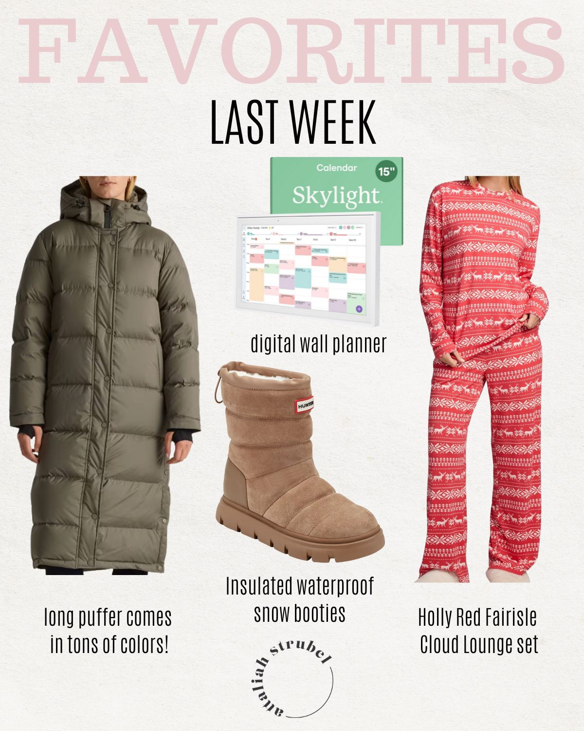 Last week's favorites! Long puffer coat. Christmas pajama set. Waterproof snow boots. Skylight digital planner. 

 #LTKGiftGuide #LTKSeasonal #LTKHome