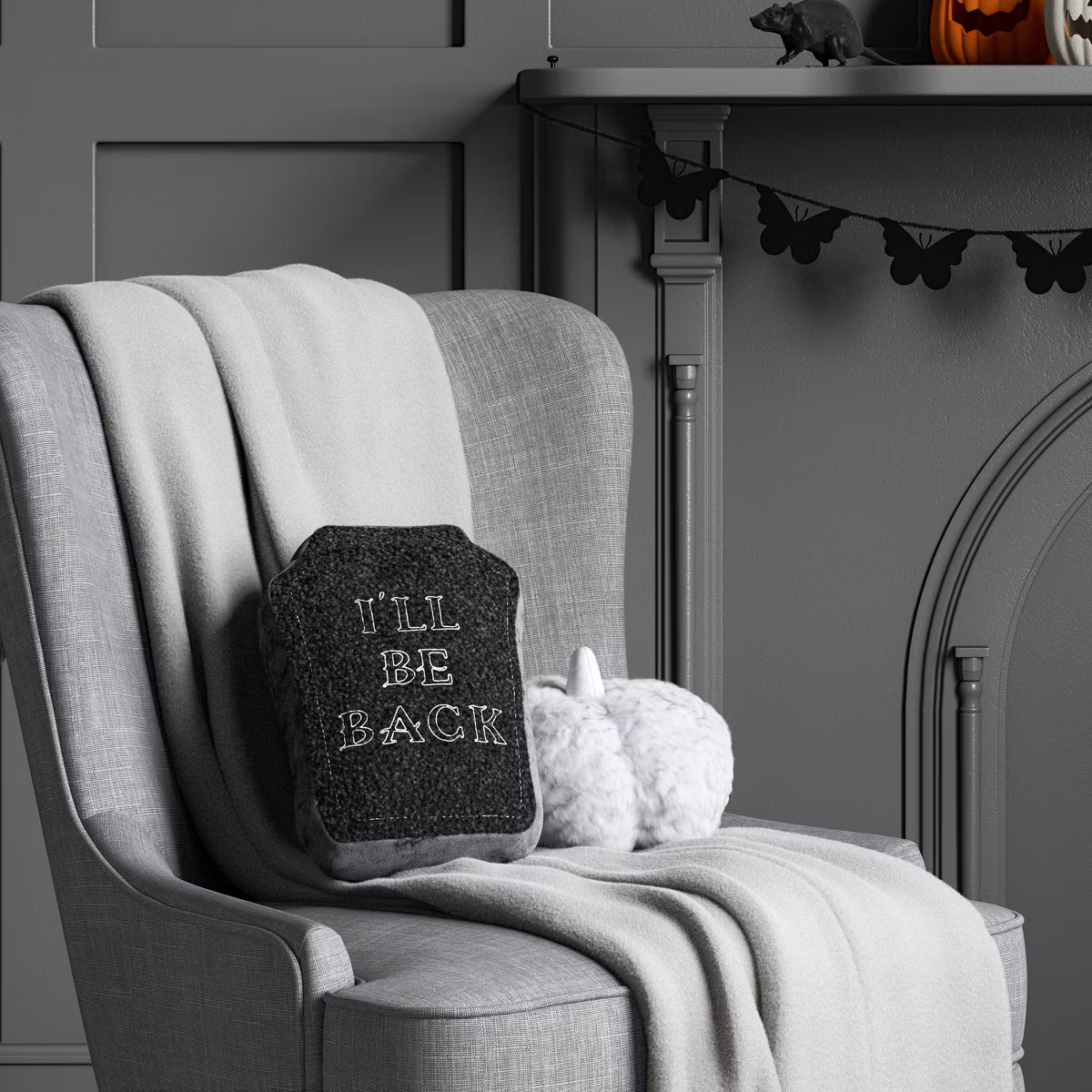 13"x9" 'I'll Be Back' Tombstone Novelty Shaped Throw Pillow Black - Hyde and EEK! Boutique™ | Target