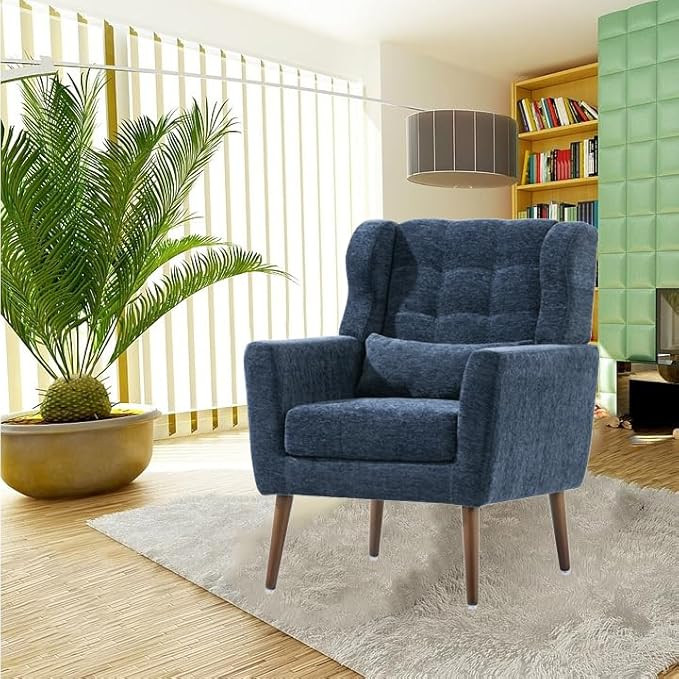 Mid-Century Accent Chairs, Modern Upholstered Living Room Chair with Pillow, Cozy Armchair Button... | Amazon (US)