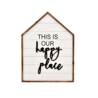 PARISLOFT This Is Our Happy Place House-Shaped Wood Wall Decorative Sign PSG11 | The Home Depot