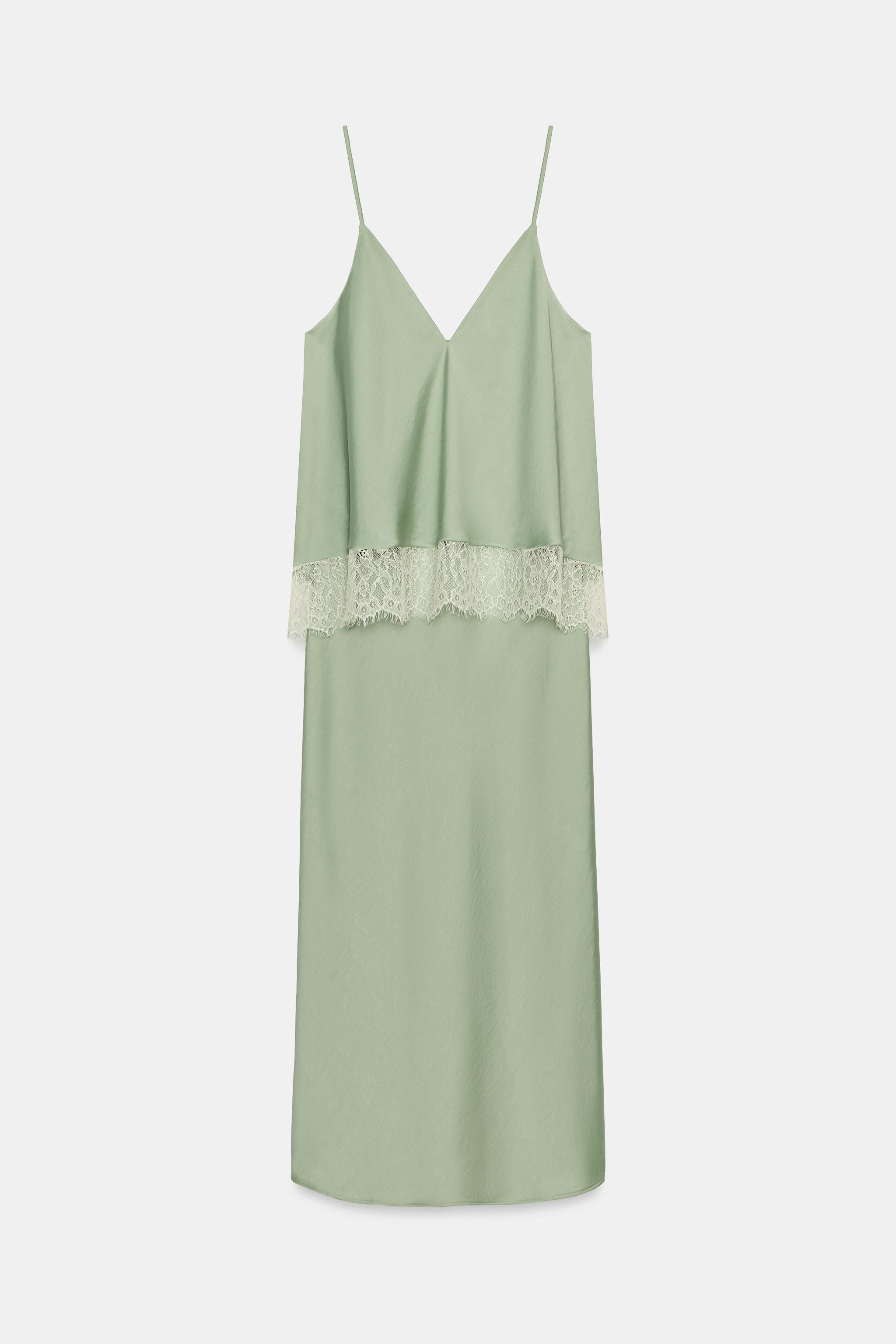 Lace-Trimmed Satin Midi Slip Dress | Zara US
