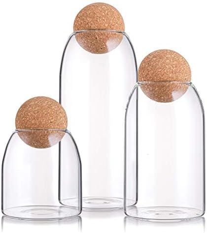 Suwimut 3 Pack Glass Jar with Airtight Seal Wood Lid Ball, Clear Candy Jar Mason Jars Food Storage C | Amazon (US)