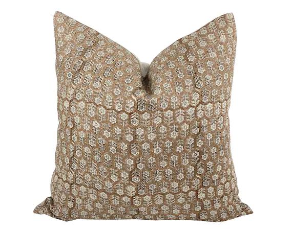 MARGEAUX TAN  Designer Camel Floral Linen Pillow Cover Block - Etsy Canada | Etsy (CAD)