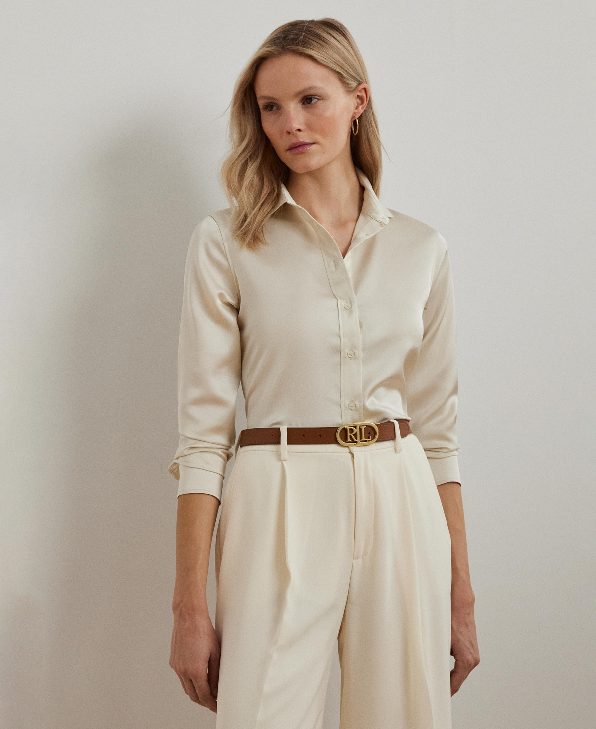 Lauren Ralph Lauren Women's Satin Charmeuse Shirt - Mascarpone Cream | Macy's