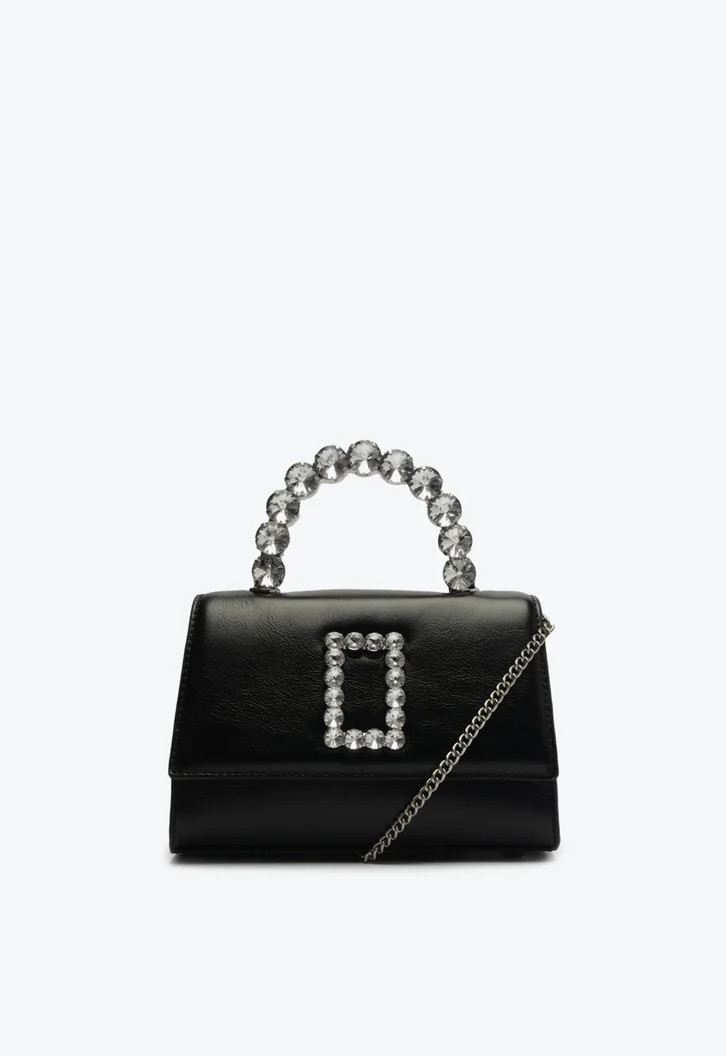 Bolsa Tiracolo Preta Schutz Pequena Couro Pedraria | ZZ Mall (BR)