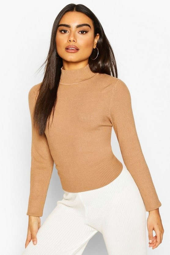 Rib Knit Turtle Neck Top | Boohoo.com (UK & IE)