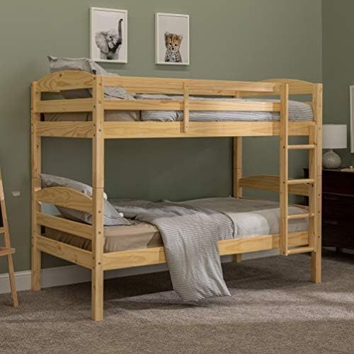 Walker Edison Della Classic Solid Wood Twin over Twin Bunk Bed, Twin over Twin, Natural | Amazon (US)