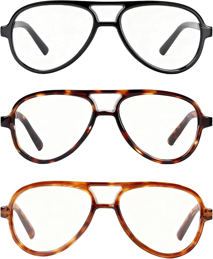 Oversized Aviator Reading Glasses Women Men, 3 Pack Retro Blue Light Reading Glasses Large Comput... | Amazon (UK)
